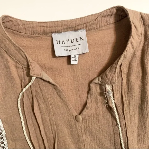 Hayden Tan Gauzy Boho Peasant Dress Size Small Babydoll Neutral Color - Picture 13 of 13